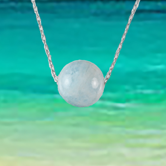 Genuine Aquamarine Round Cut Necklace in Adjustable Sterling Silver Chain, N9523 -  Paradise Treasures Jewelry