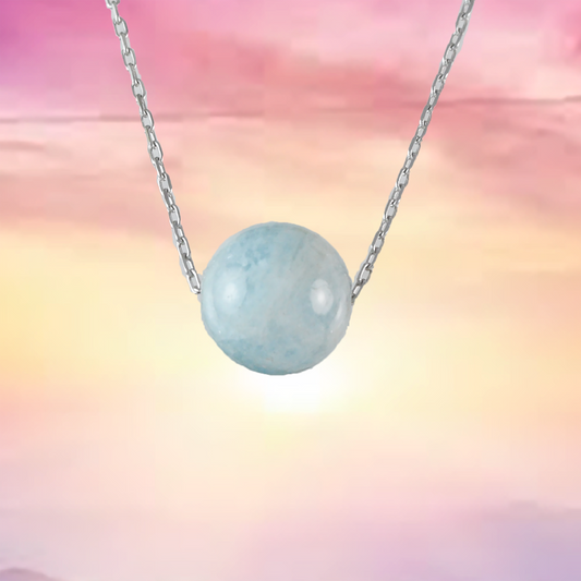 Genuine Aquamarine Round Cut Necklace in Adjustable Sterling Silver Chain, N9524 -  Paradise Treasures Jewelry