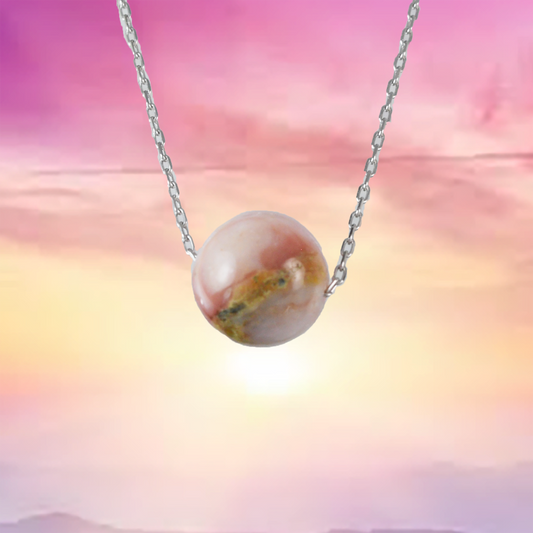 Genuine Pink Opal Round Cut Necklace in Adjustable Sterling Silver Chain, N9525 -  Paradise Treasures Jewelry