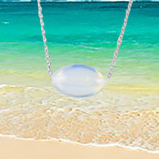 Genuine White Opal Oval Cut Necklace in Adjustable Sterling Silver Chain, N9527 -  Paradise Treasures Jewelry
