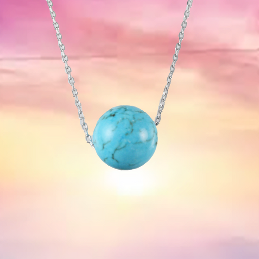 Genuine Turquoise Round Cut Necklace in Adjustable Sterling Silver Chain, N9528 -  Paradise Treasures Jewelry