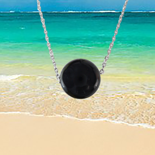 Genuine Black Onyx Round Cut Necklace in Adjustable Sterling Silver Chain, N9529 -  Paradise Treasures Jewelry