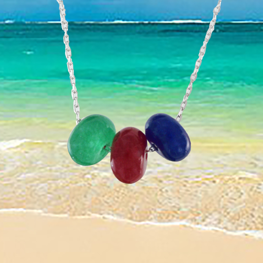 Genuine Emerald Ruby Sapphire Necklace in Adjustable Sterling Silver Chain, N9531 -  Paradise Treasures Jewelry