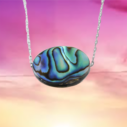 Genuine Abalone Paua Shell Oval Cut Necklace in Adjustable Sterling Silver Chain, N9532 -  Paradise Treasures Jewelry