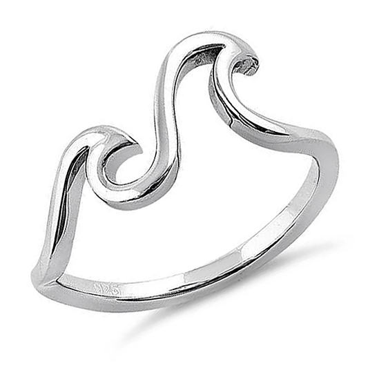 Ocean waves ring in sterling silver