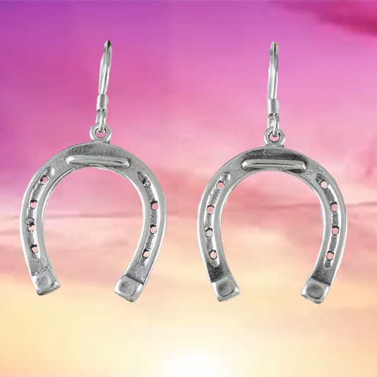 Silver Horseshoe Dangle Earrings - Hawaii Treasures Shop