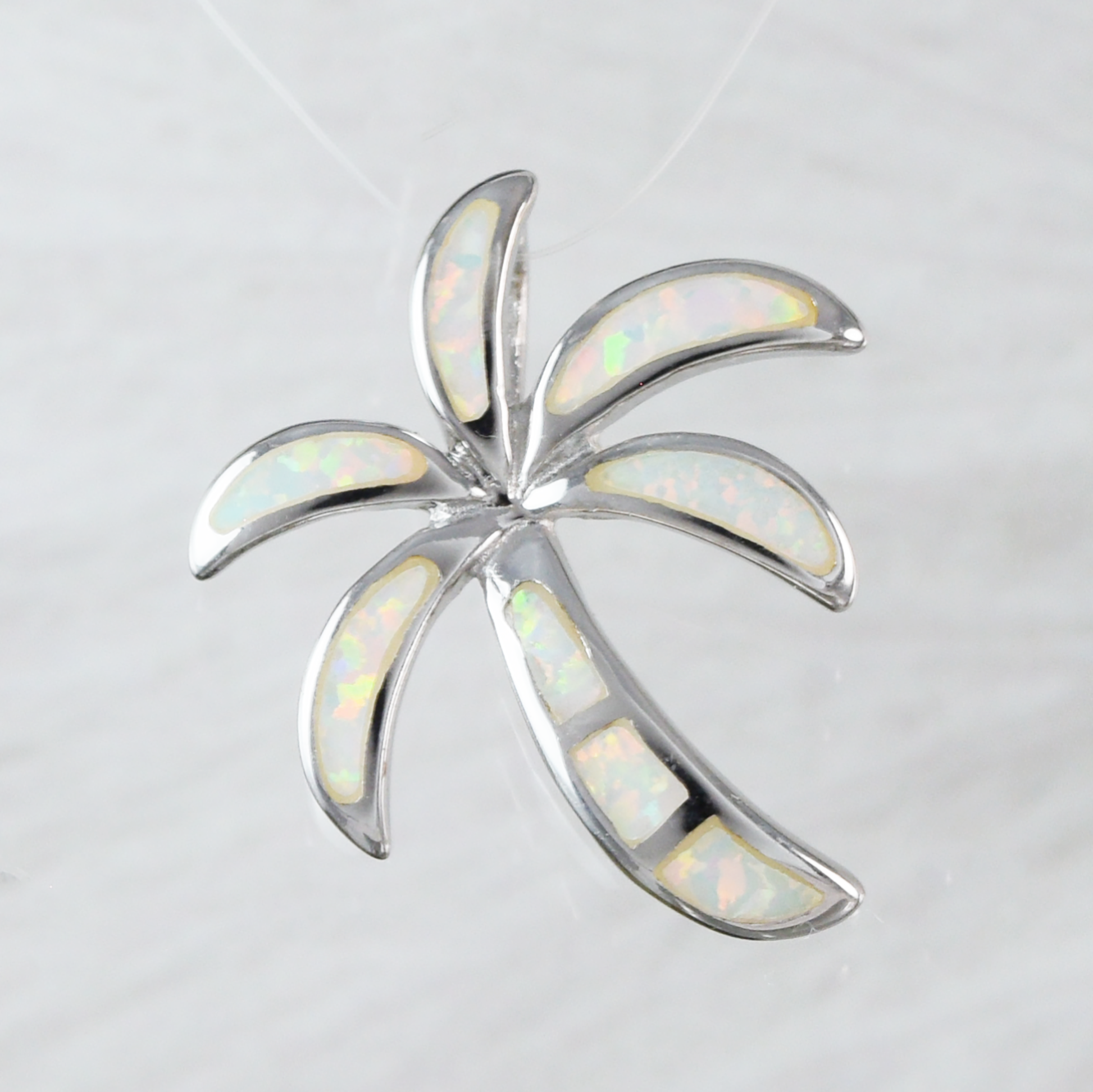 Silver Palm Tree Opal Necklace - Hawaii Treasures Shop