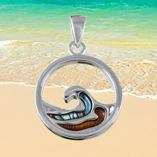 Silver Wave Wood Abalone Necklace - Hawaii Treasures Shop