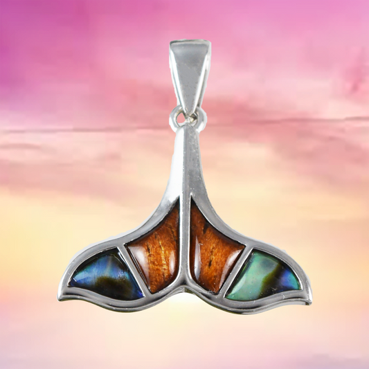 Silver Whale Tail Koa Wood Abalone Necklace - Hawaii Treasures Shop
