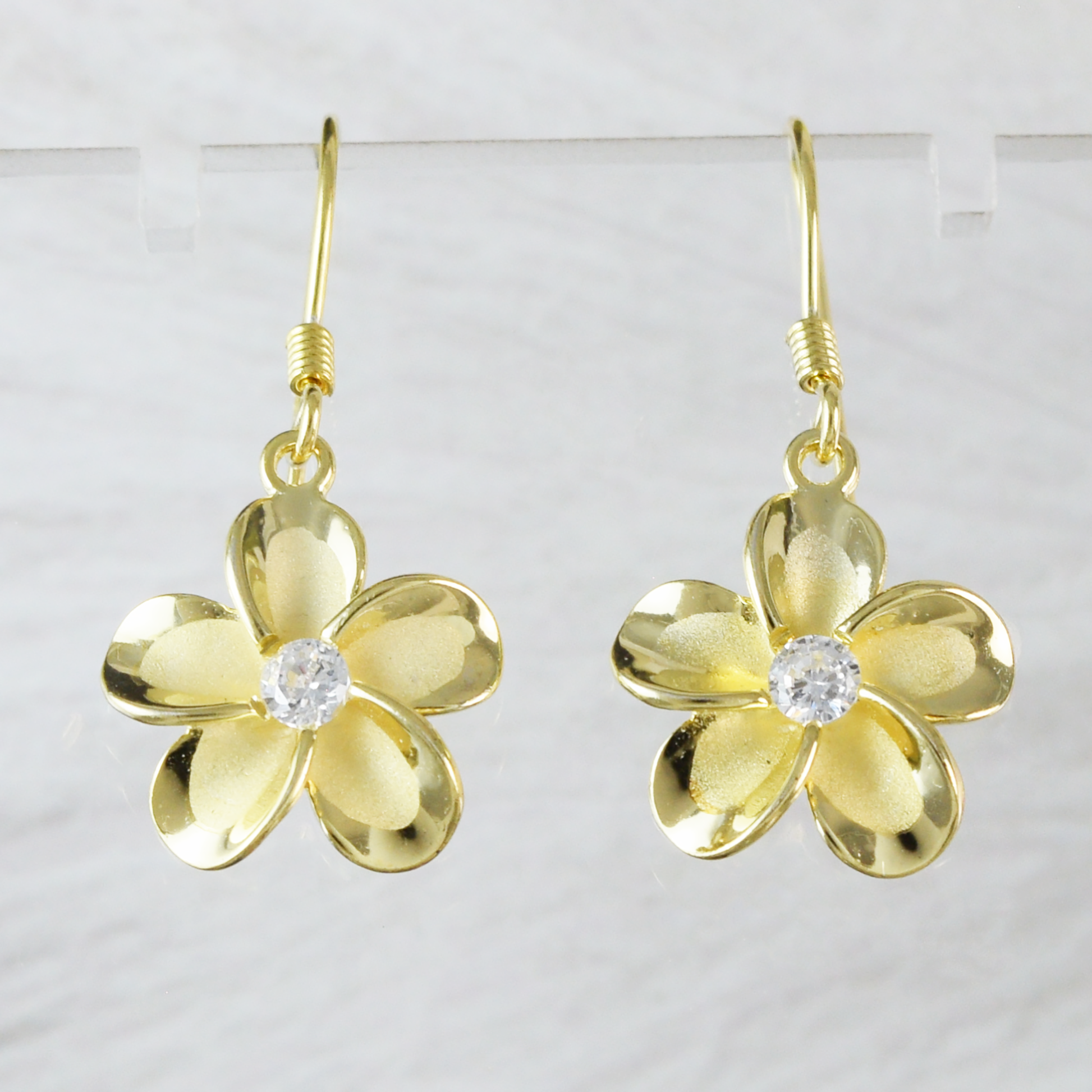 Silver Yellow-Gold Plated Plumeria Dangle Earrings - Hawaii Treasures Shop