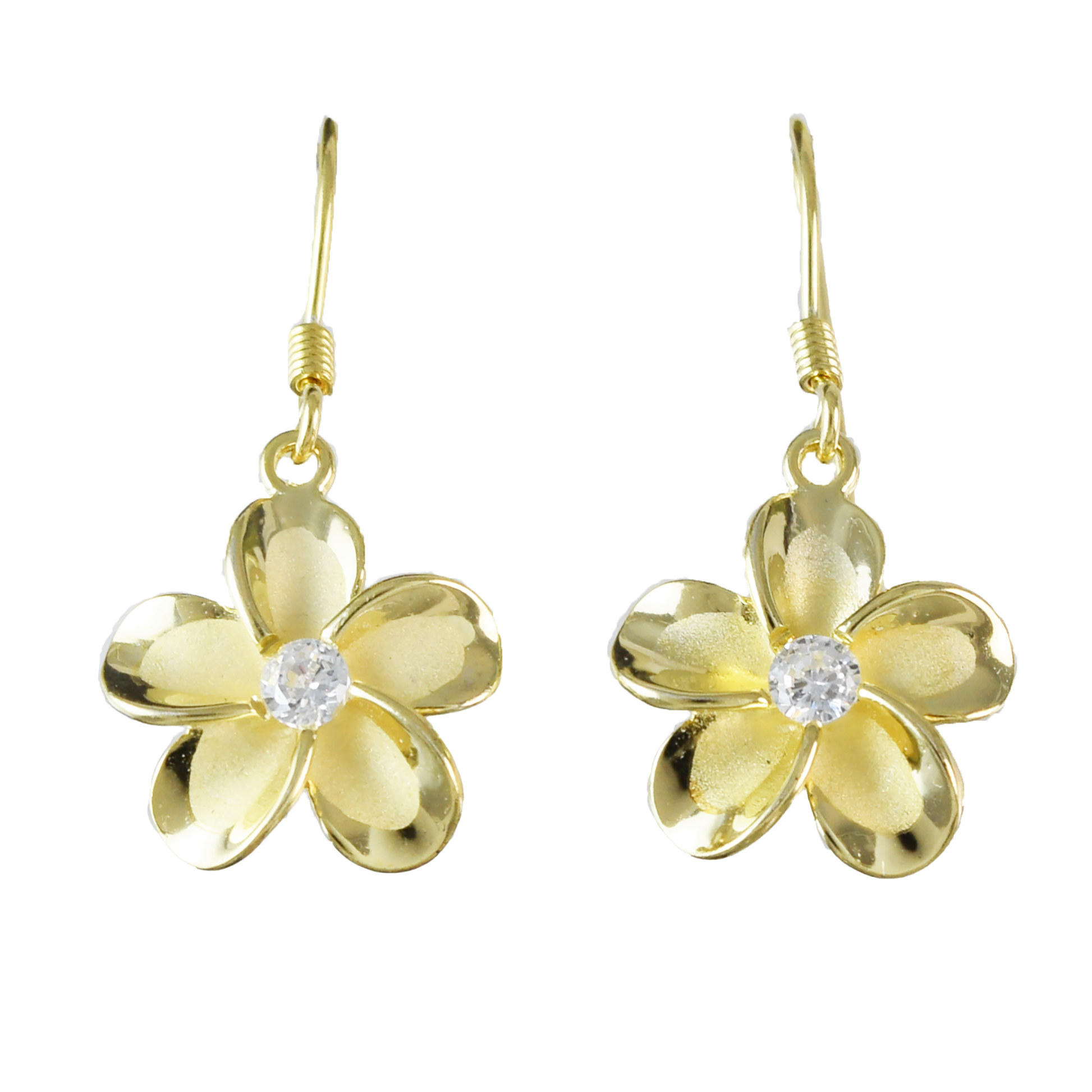 Silver Yellow-Gold Plated Plumeria Dangle Earrings - Hawaii Treasures Shop