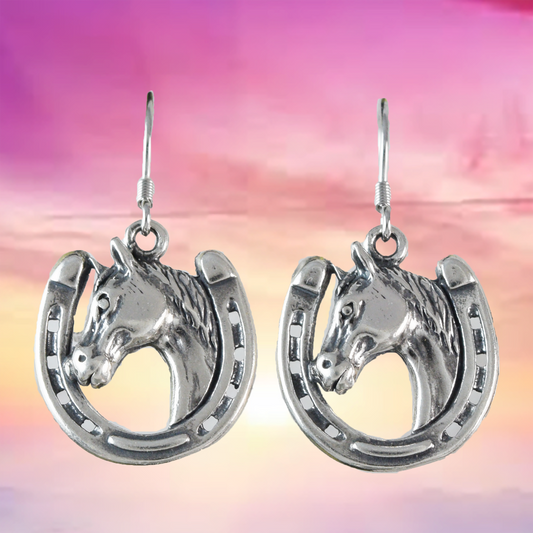 Unique Silver Horseshoe Dangle Earrings - Hawaii Treasures Shop
