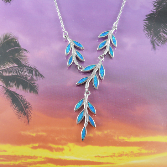 Unique Silver Maile Leaf Opal Necklace - Hawaii Treasures Shop