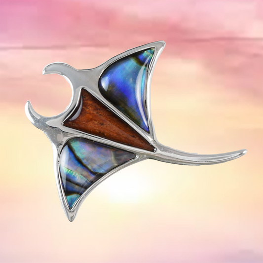 Unique Silver Manta Ray Wood Abalone Necklace - Hawaii Treasures Shop