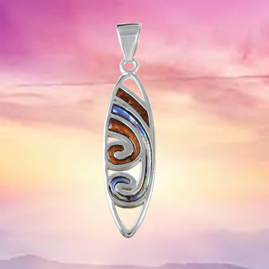 Unique Silver Wave Wood Abalone Necklace - Hawaii Treasures Shop