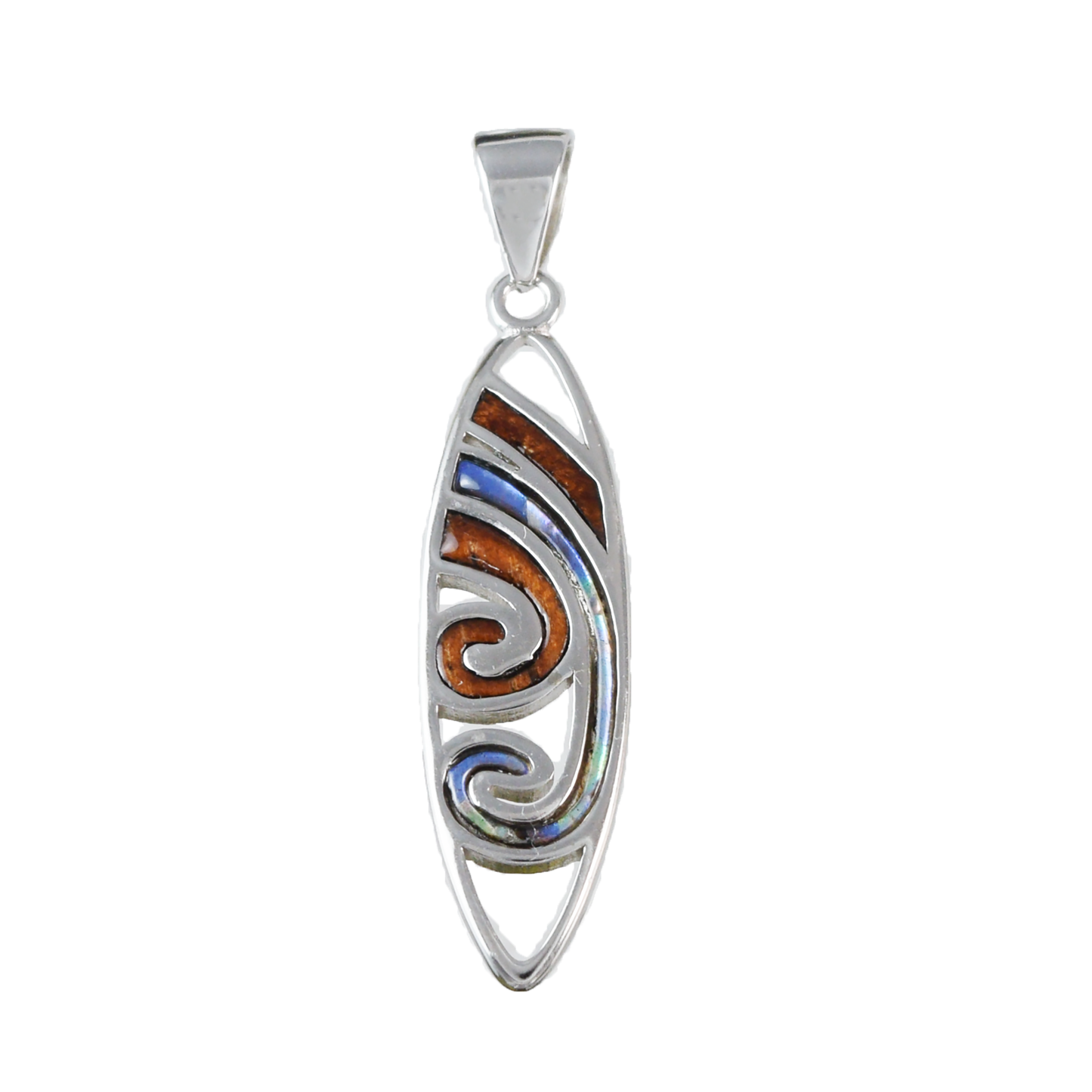 Unique Silver Wave Wood Abalone Necklace - Hawaii Treasures Shop