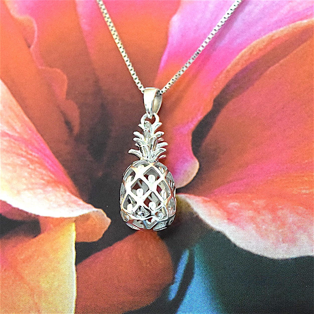 Hawaiian 3D Pineapple Pendant, Sterling Silver 3D Pineapple Charm Pendant, Hawaiian Jewelry, Christmas Anniversary Birthday Gift