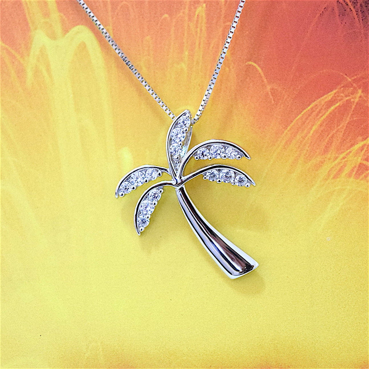 Hawaiian Palm Tree Pendant, Sterling Silver Palm Tree CZ Pendant, Hawaiian Jewelry, Christmas Anniversary Birthday Gift