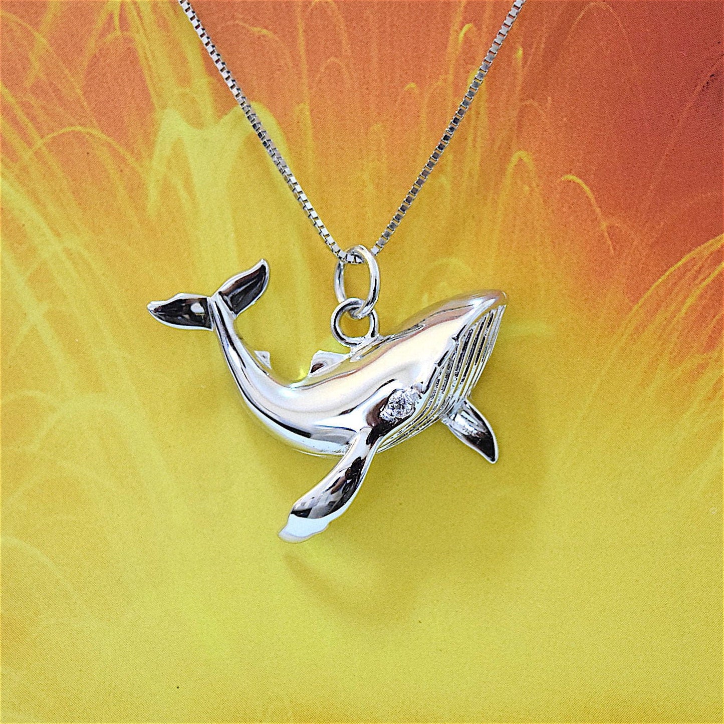 Hawaiian Large Humpback Whale Pendant, Sterling Silver Humpback Whale CZ Eye Pendant, Christmas Birthday Gift, Hawaiian Jewelry