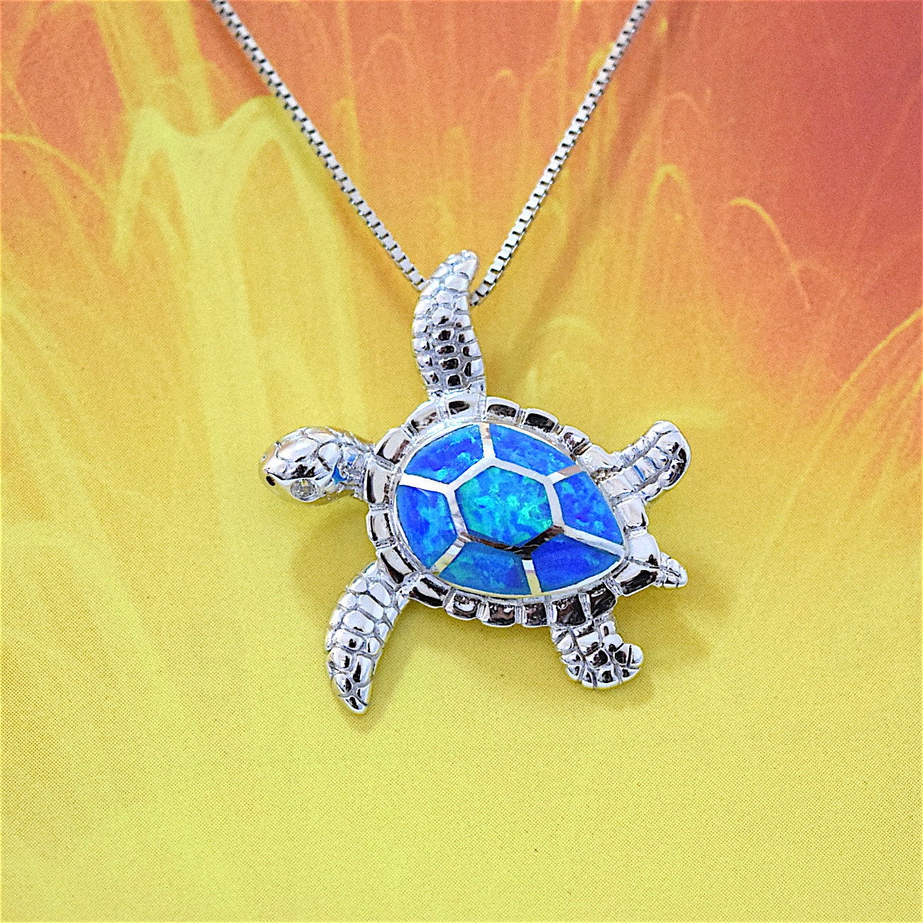 Hawaiian Blue Opal Sea Turtle Pendant, Sterling Silver Blue Opal Inlay Sea Turtle Pendant, Hawaiian Jewelry, Christmas Birthday Gift