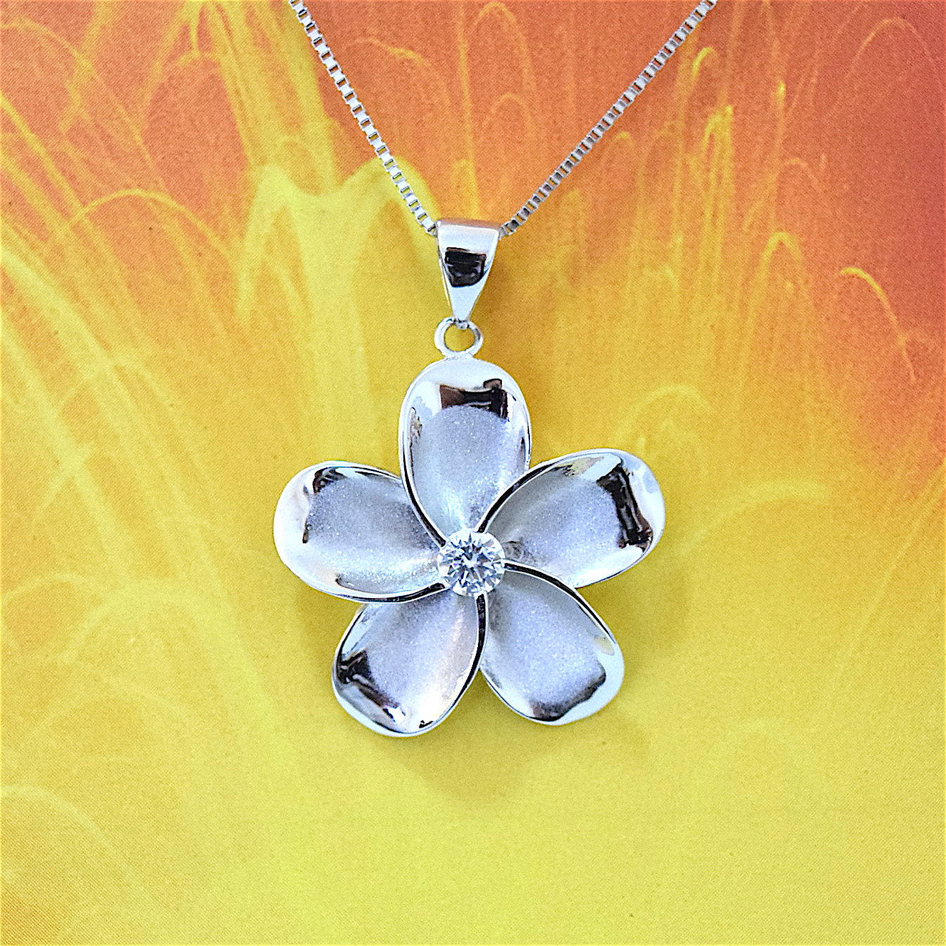 Hawaiian Plumeria Pendant, Sterling Silver Plumeria CZ Pendant, Hawaiian Jewelry  Christmas Present, Anniversary Gift Birthday Gift