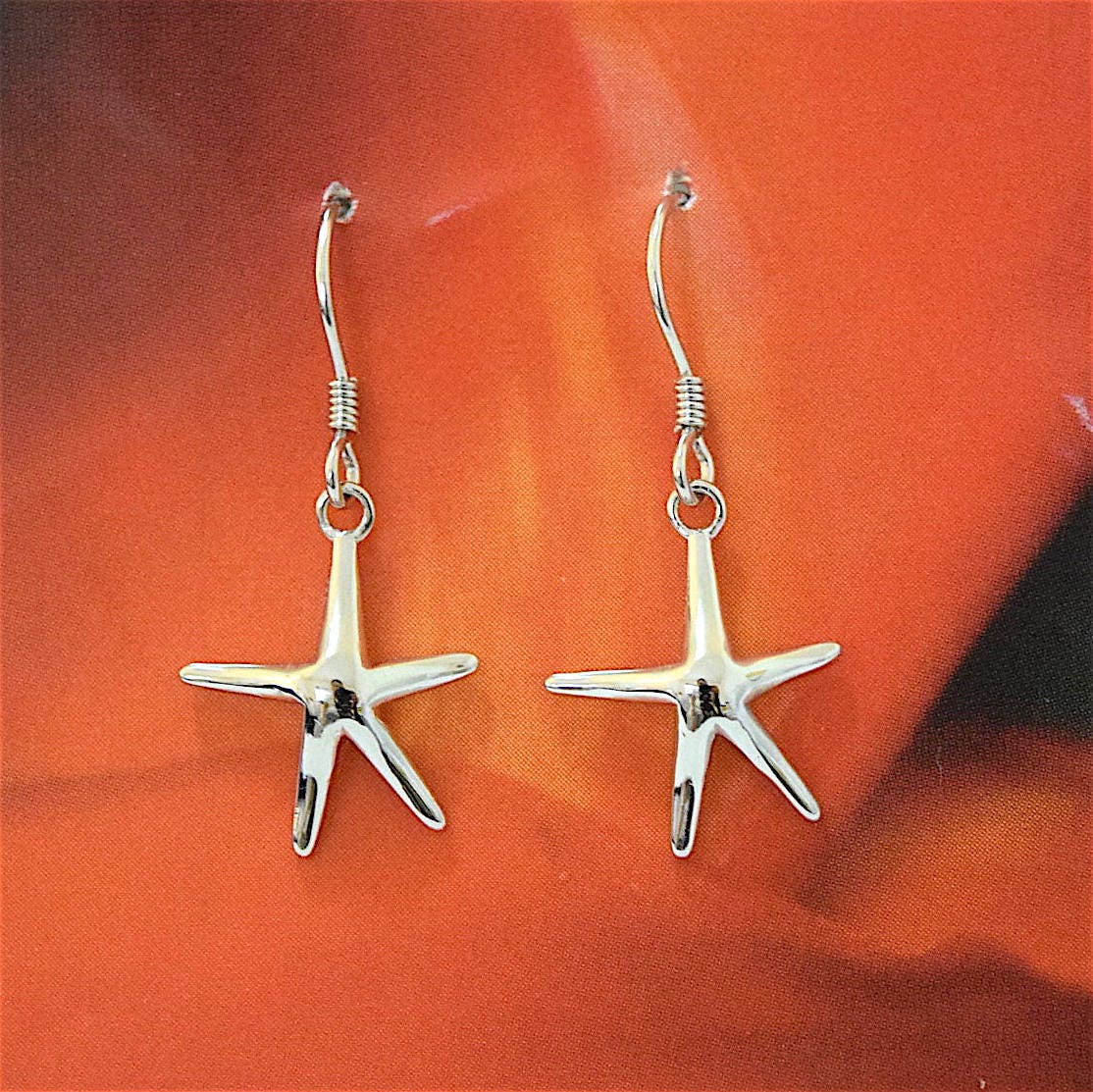 Hawaiian Starfish Earrings, Sterling Silver Star Fish Dangle Earrings, Hawaiian Jewelry, Christmas Anniversary Birthday Gift