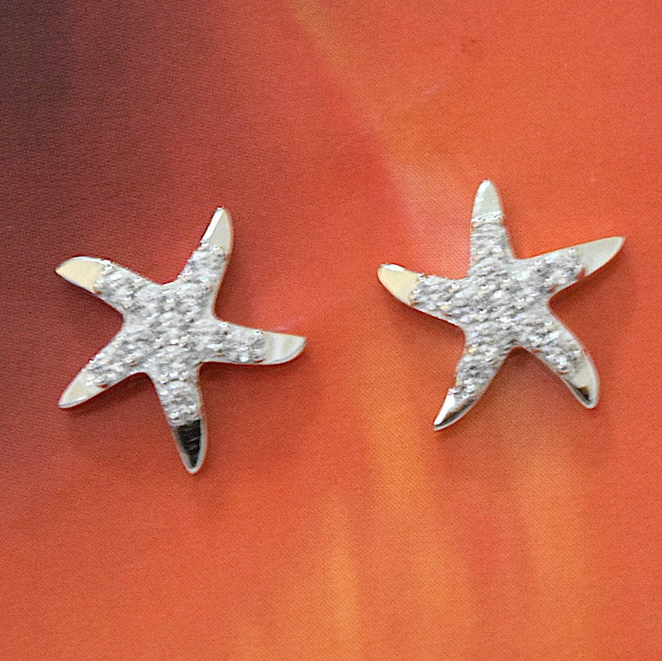 Hawaiian Starfish Earrings, Sterling Silver Starfish CZ Stud Earrings, Hawaiian Jewelry, Christmas Anniversary Birthday Mom Gift