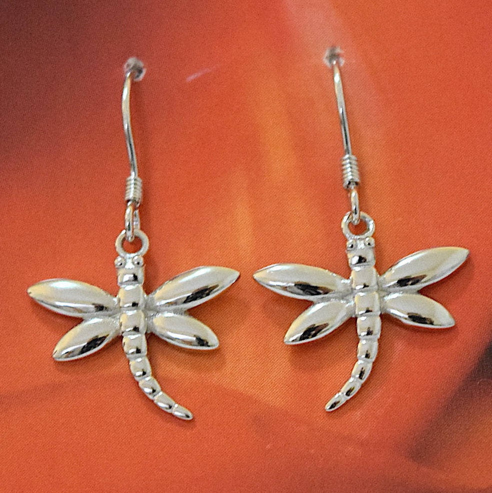 Hawaiian Dragonfly Earrings, Sterling Silver Dragonfly Dangle Earrings, Hawaiian Jewelry,  Christmas Anniversary Birthday Gift