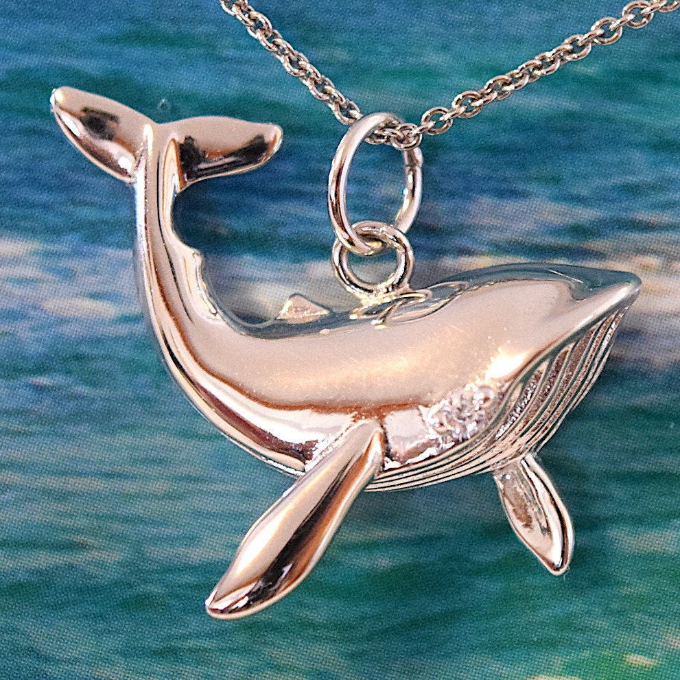 Hawaiian Humpback Whale Pendant, Sterling Silver Hawaiian Whale Pendant, N6011 Birthday Mom Anniversary Mother Gift,