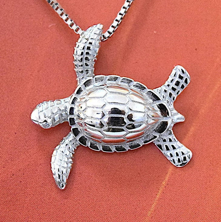 Hawaiian Sea Turtle Pendant, Sterling Silver Sea Turtle Pendant, Hawaiian Jewelry  Christmas Present, Anniversary Gift Birthday Gift