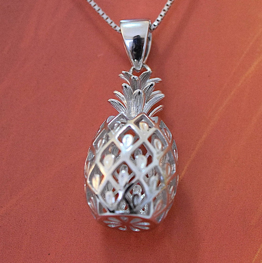 Hawaiian 3D Large Pineapple Pendant, Sterling Silver 3D Pineapple Pendant, Hawaiian Jewelry, Christmas Anniversary Birthday Gift