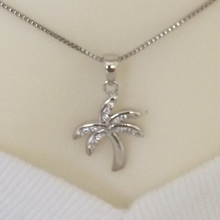 Pretty Hawaiian Palm Tree Pendant, Sterling Silver Palm Tree CZ Charm Pendant N2016 Birthday Mother Wife Mom Gift