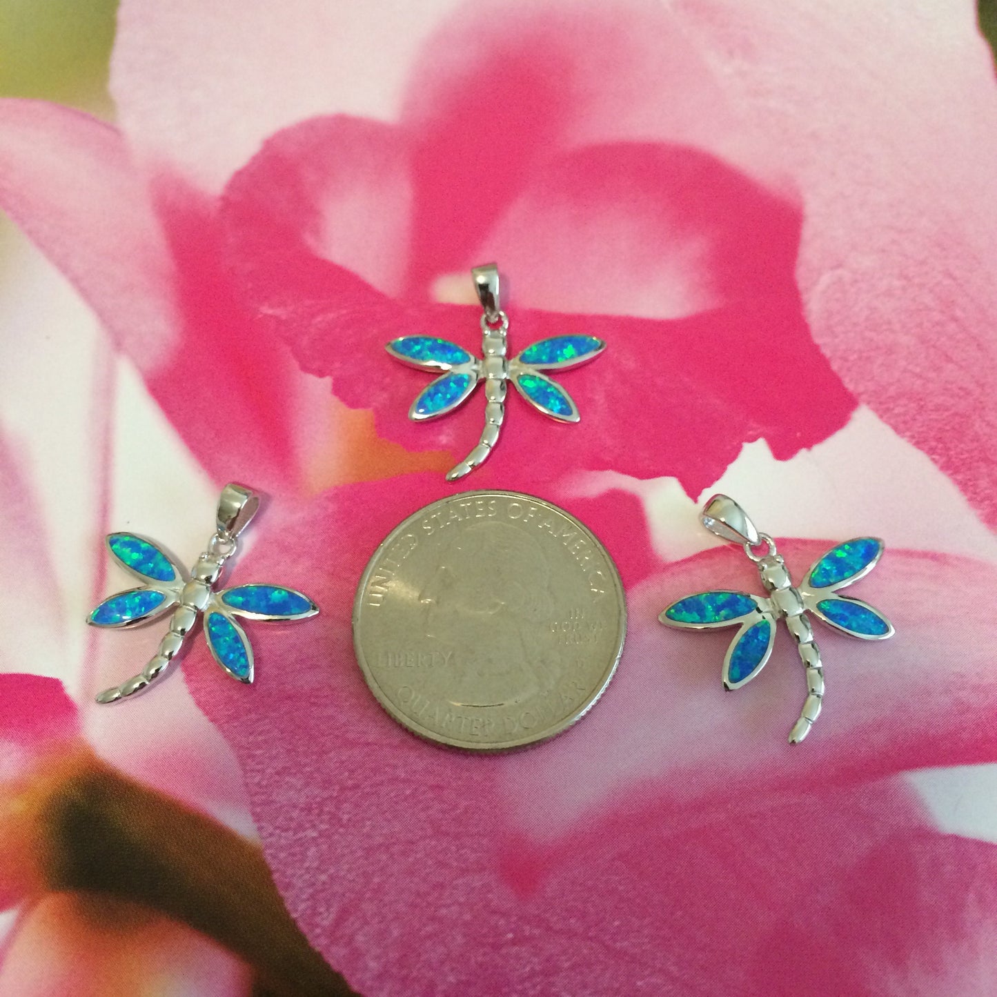 Hawaiian Blue Opal Dragonfly Pendant, Sterling Silver Blue Opal Inlay Dragonfly Pendant, Christmas Present, Birthday Gift