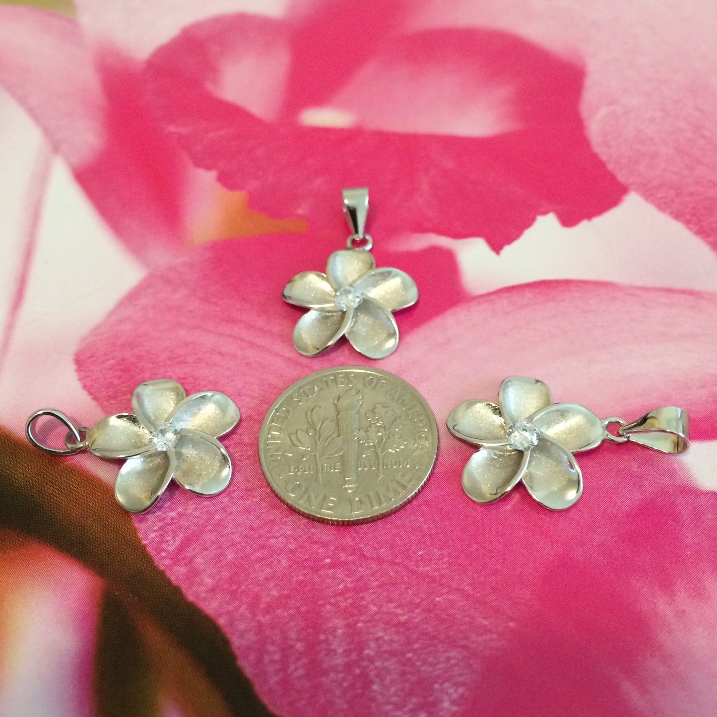 Hawaiian Plumeria Pendant, Sterling Silver Plumeria CZ Charm Pendant, Hawaiian Jewelry, Birthday Christmas Gift