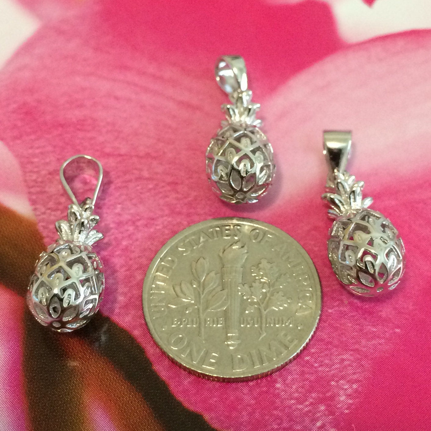 Hawaiian 3D Pineapple Pendant, Sterling Silver Pineapple Charm Pendant, Hawaiian Jewelry