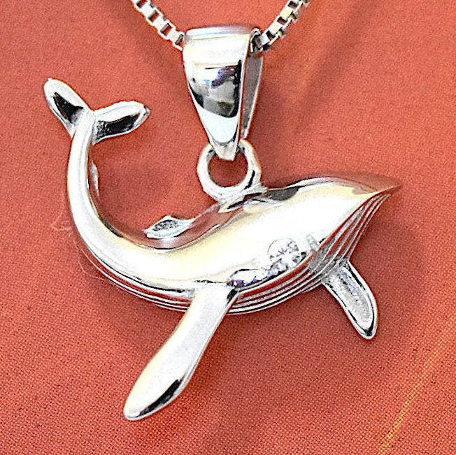 Hawaiian Humpback Whale CZ Eye Necklace and Earrings, Sterling Silver Humpback Whale Charm Pendant, Christmas Mom Birthday Gift