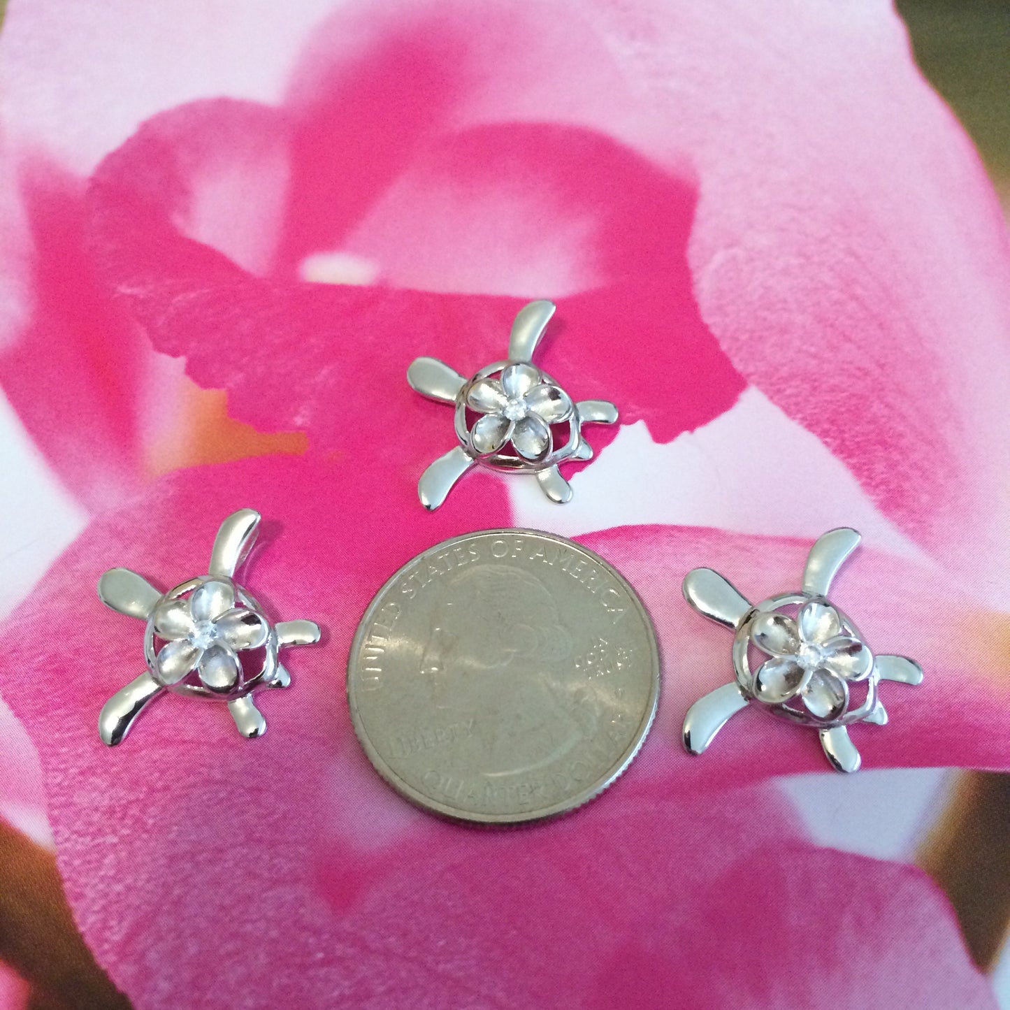 Hawaiian Sea Turtle Plumeria Necklace and Earrings, Sterling Silver Turtle Plumeria CZ Pendant, Christmas Anniversary Birthday Gift