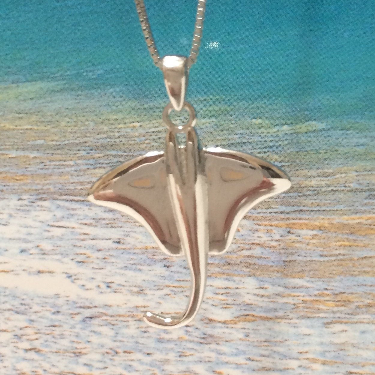 Sting Ray Necklace, Sterling Silver Hawaiian Stingray Pendant, N6109 Birthday Anniversary Mom Mother Wife Valentine Gift