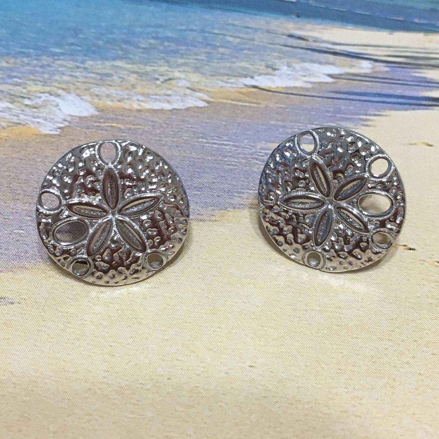 Hawaiian Sand Dollar Earrings, Sterling Silver Sand Dollar Stud Earrings, E4144B Mother Birthday Mom Gift, Island Jewelry