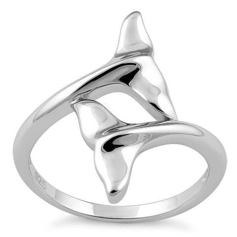 Hawaiian 2 Dolphin Tail Ring, Sterling Silver Dolphin Tail Ring, W75002 Hawaiian Jewelry, Christmas Anniversary Birthday Mom Gift