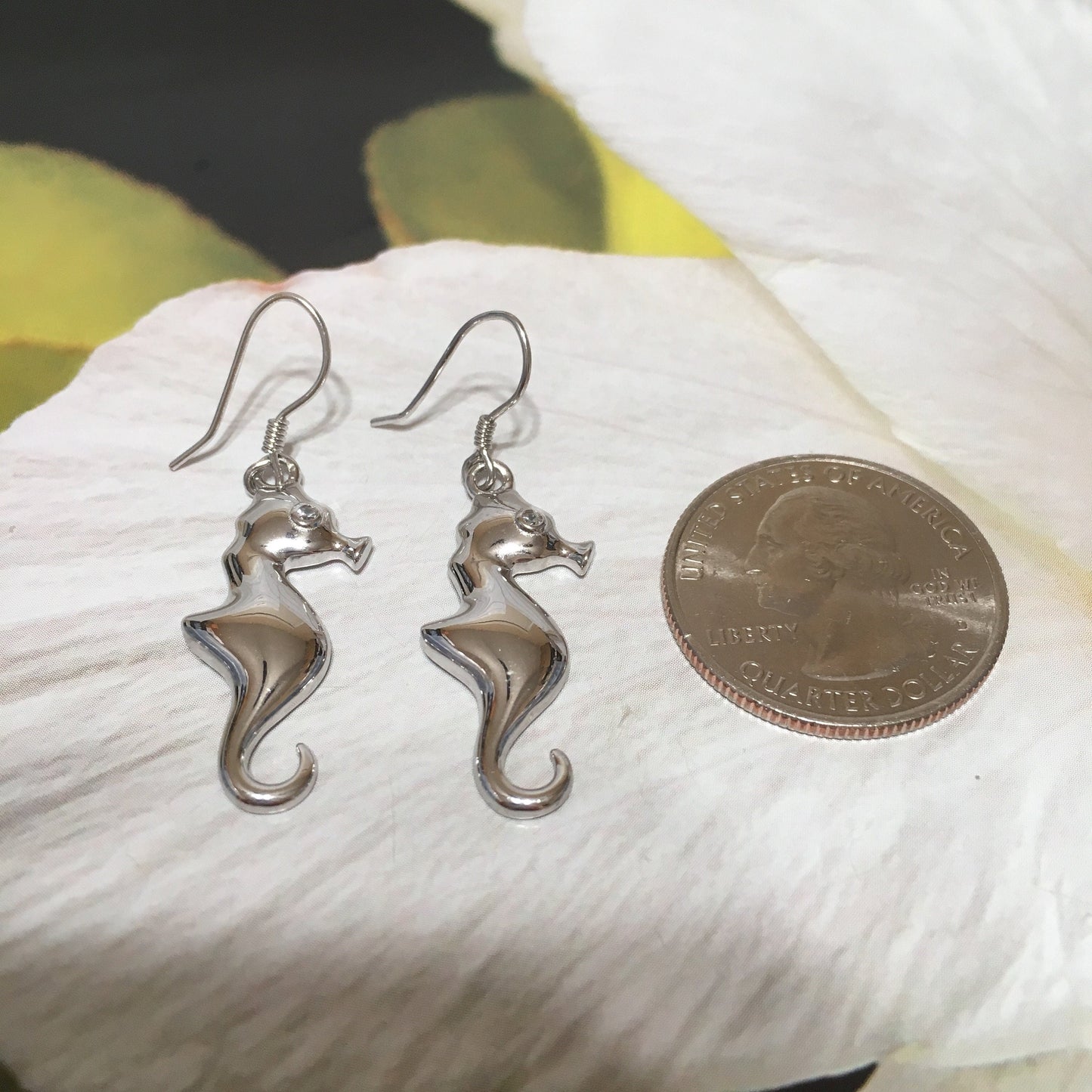 Hawaiian Large Seahorse Earrings, Sterling Silver Sea Horse Dangle Earrings, W4155 Birthday Wife Mom Mother Gift