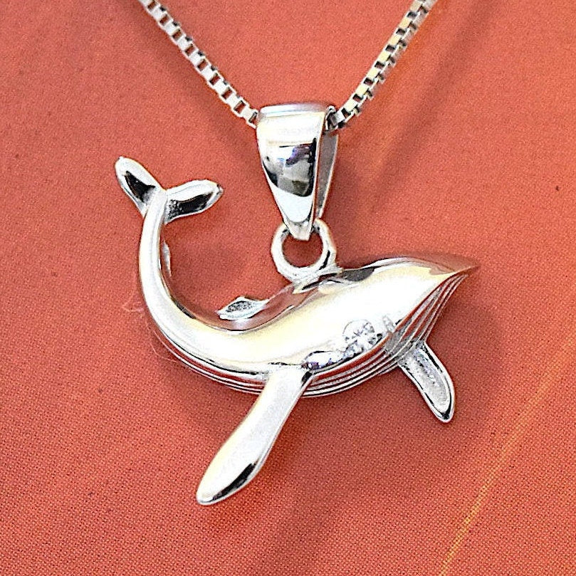 Hawaiian Humpback Whale CZ Eye Necklace and Earrings, Sterling Silver Humpback Whale Charm Pendant, Christmas Mom Birthday Gift