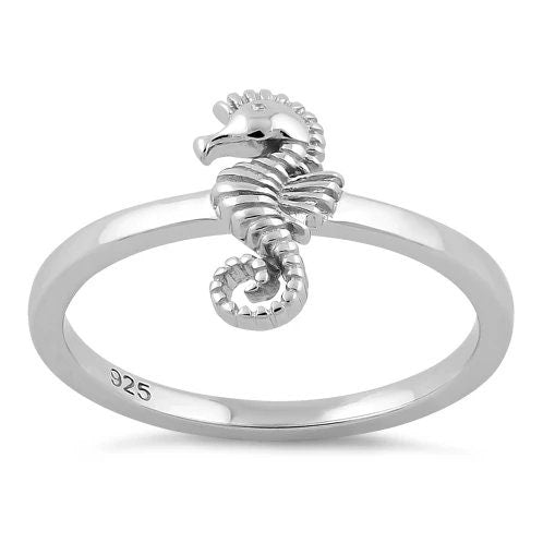 Silver Seahorse Ring, Sterling Silver Sea Horse Band Ring, Christmas Anniversary Birthday Mom Gift