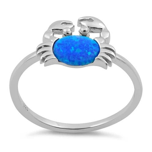 Hawaiian Blue Opal Crab Ring, Sterling Silver Blue Opal Crab Band Ring, W75012 Hawaiian Jewelry, Christmas Anniversary Birthday Mom Gift