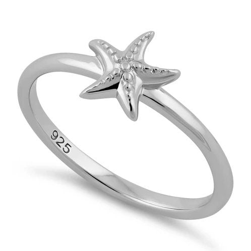 Silver Starfish Ring, Sterling Silver Starfish Band Ring, Christmas Anniversary Birthday Mom Gift