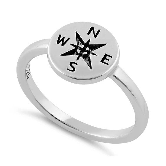 Hawaiian Compass Ring, Sterling Silver Compass Band Ring, W75016 Hawaiian Jewelry, Christmas Anniversary Birthday Mom Gift