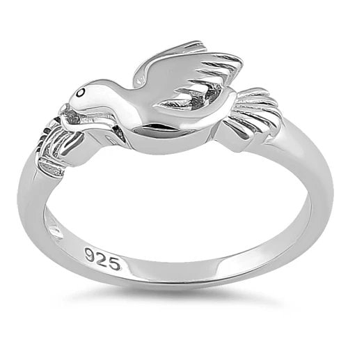 Silver Flying Dove Ring, Sterling Silver Dove Bird Band Ring, Christmas Anniversary Birthday Mom Gift