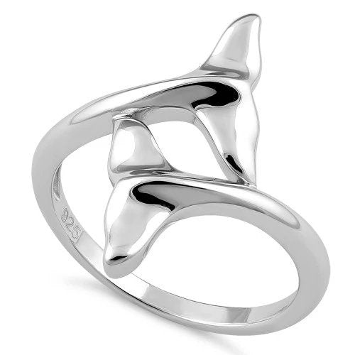 Hawaiian 2 Dolphin Tail Ring, Sterling Silver Dolphin Tail Ring, W75002 Hawaiian Jewelry, Christmas Anniversary Birthday Mom Gift