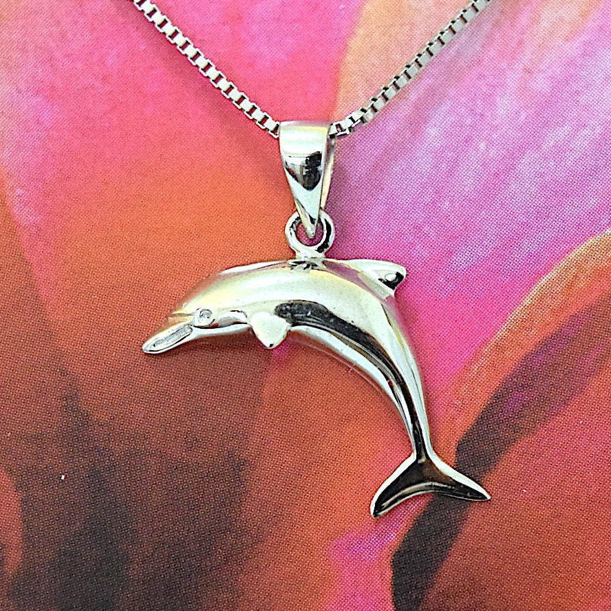 Hawaiian Dolphin Pendant, Sterling Silver Dolphin Charm Pendant, Hawaiian Jewelry, Christmas Anniversary Birthday Mom Gift