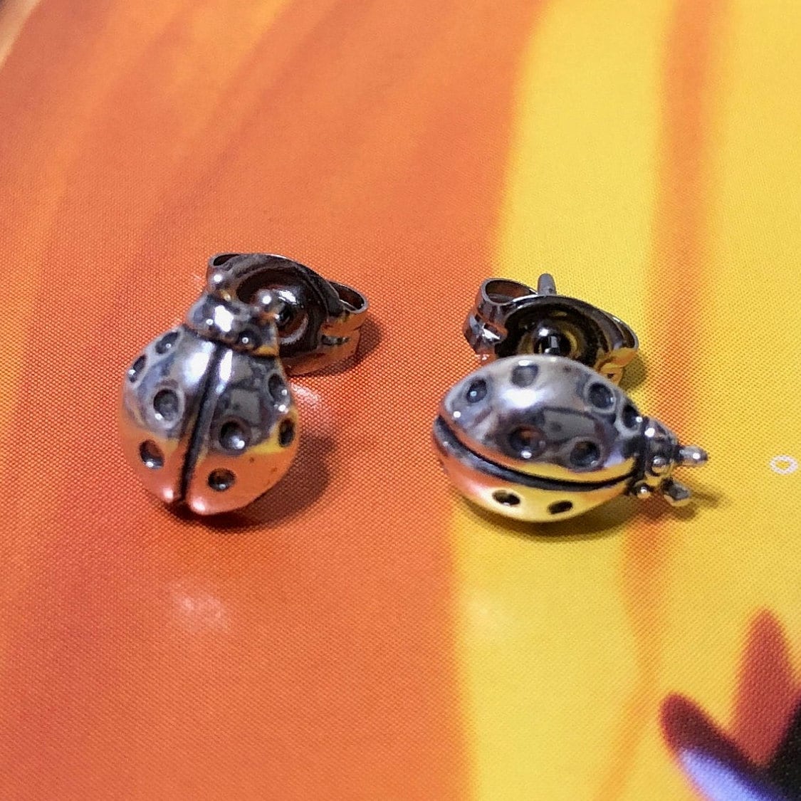 Silver Ladybug Earrings, Sterling Silver Lady Bug Stud Earrings, E8152 Birthday Mother Gift, Texan Jewelry